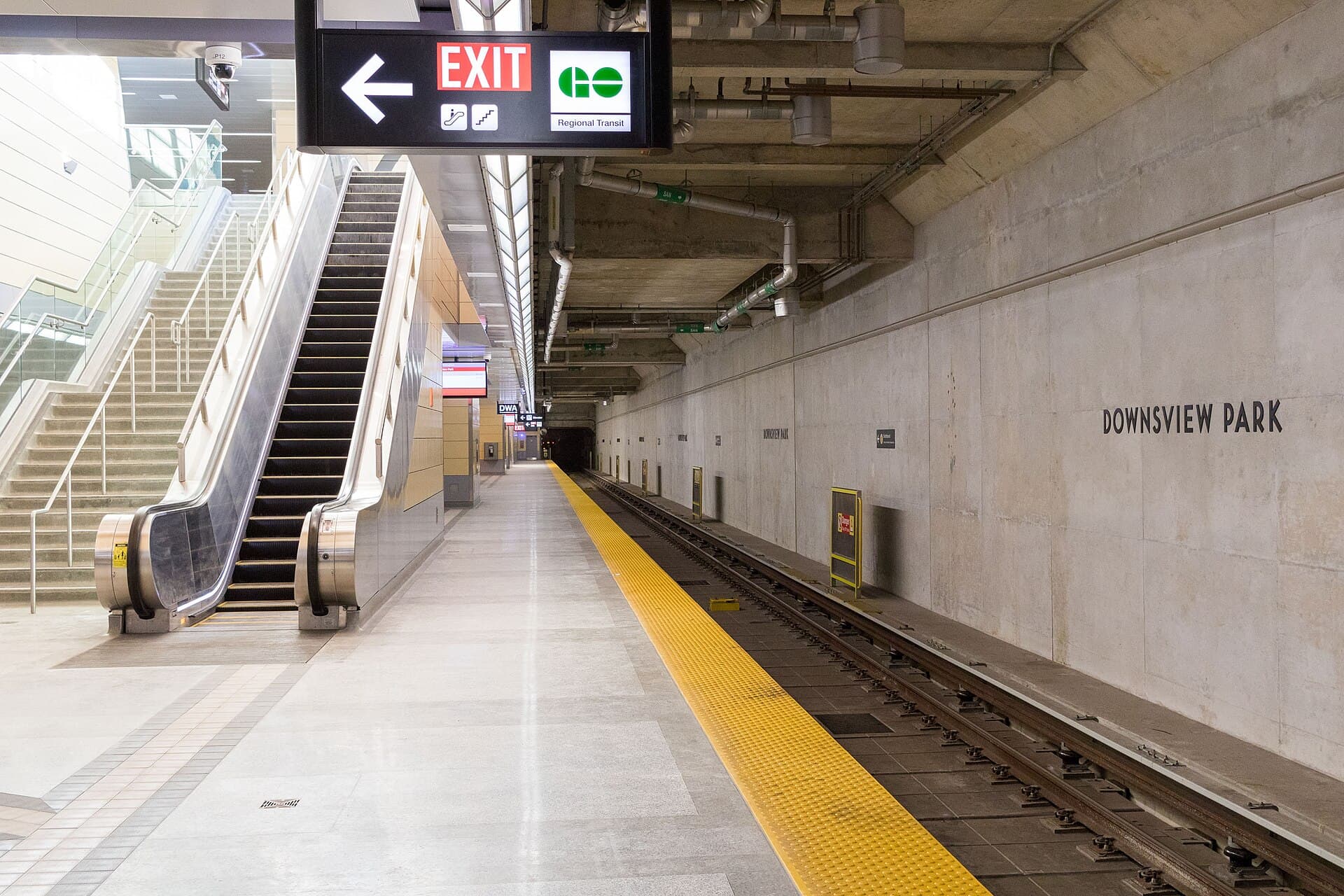 Downsview Park Station platform with the station name visible on the wall