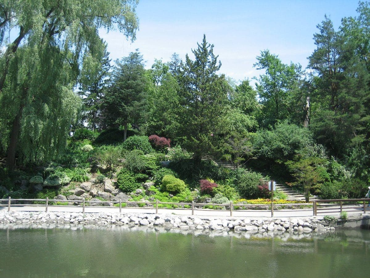 Rock garden and pond at Edwards Gardens in Toronto