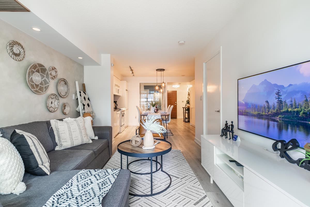 Furnished Parade condo living room in CityPlace, downtown Toronto