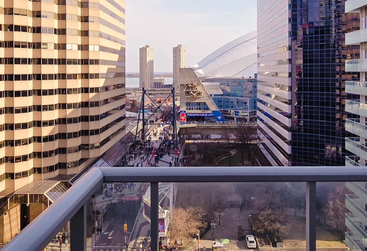 Rogers Centre seen from an Atmos building photo near a furnished condo downtown Toronto
