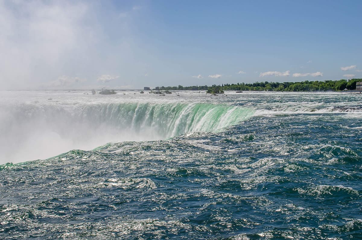 Niagara Falls with water and mist at the brink