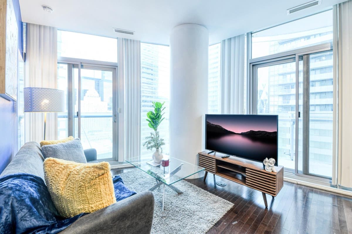 Living room in a real StayToronto York one-bedroom furnished condo in downtown Toronto