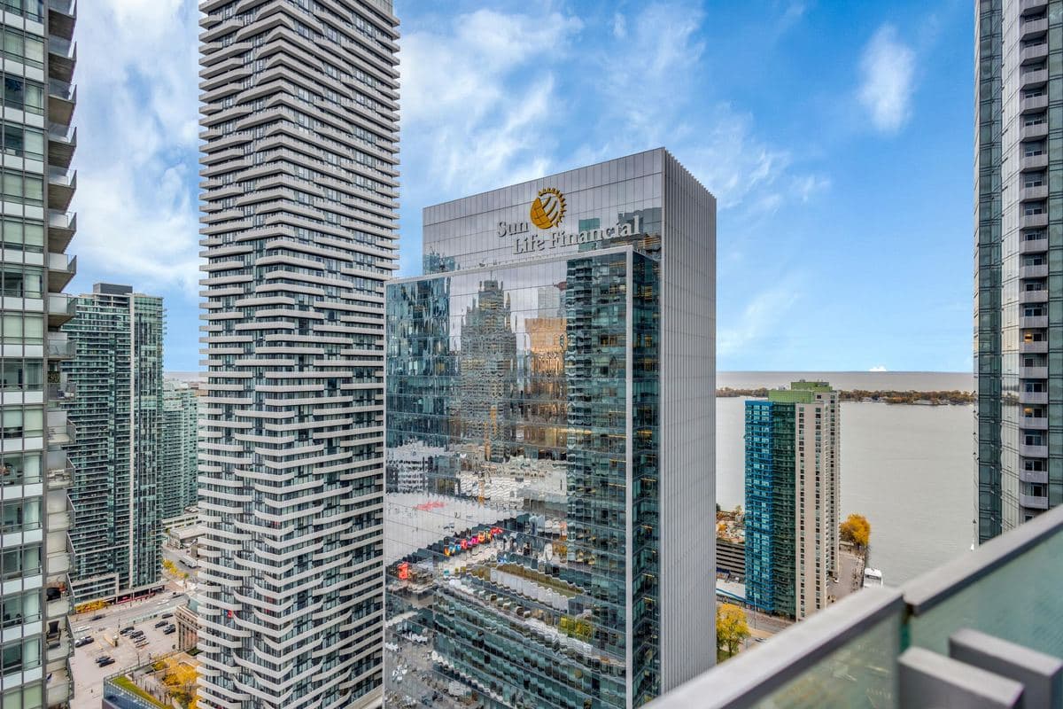 South Core office towers seen from a real StayToronto York studio near the PATH in Toronto