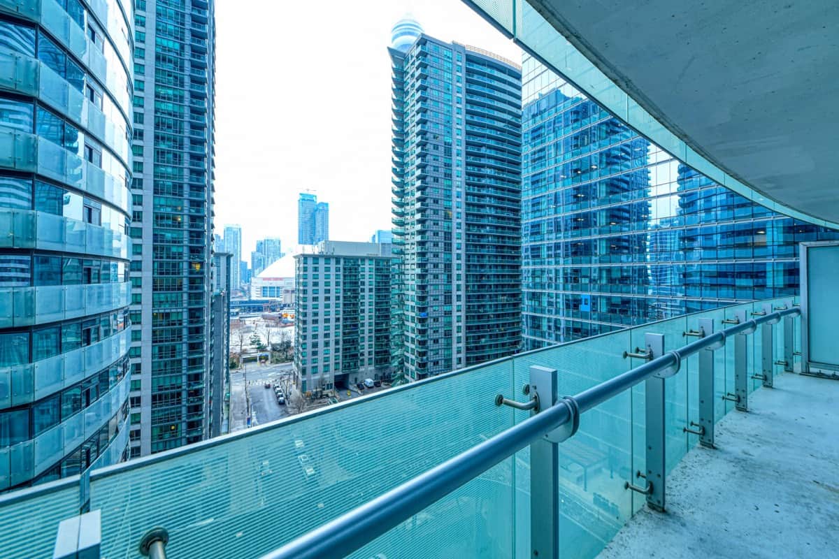 CN Tower and South Core towers viewed from a real StayToronto York suite near Union Station