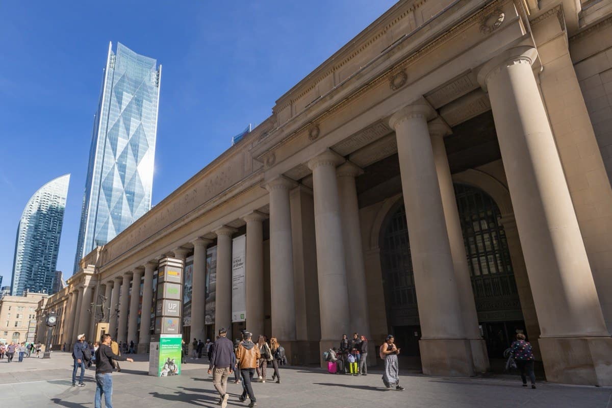 Union Station columns and Front Street entrance in Toronto